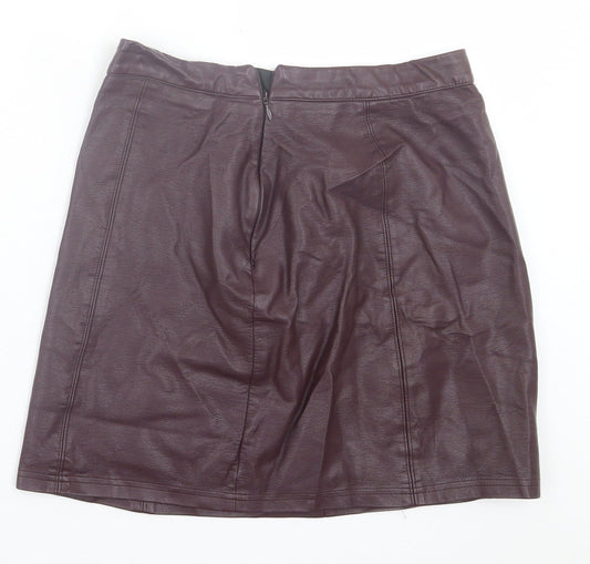 Preworn Womens Purple Polyurethane A-Line Skirt Size 6 Zip