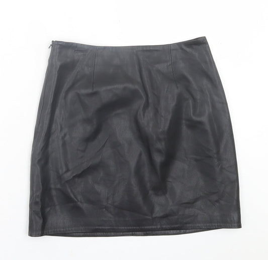 River Island Womens Black Floral Polyurethane A-Line Skirt Size 6 Zip