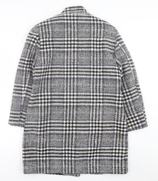 Classic Womens Purple Plaid Overcoat Coat Size 12 Button