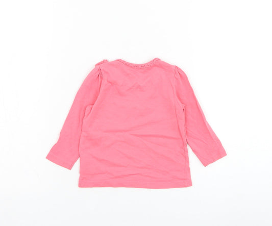 Mothercare Girls Pink Cotton Basic T-Shirt Size 6-9 Months Round Neck Pullover - Anchor