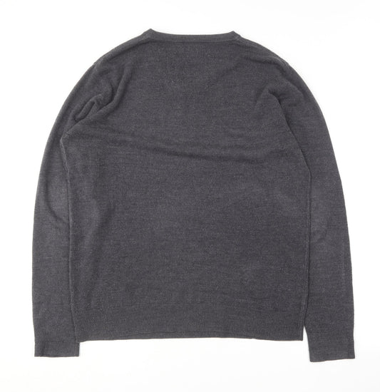 Easy Mens Grey V-Neck Cotton Pullover Jumper Size L