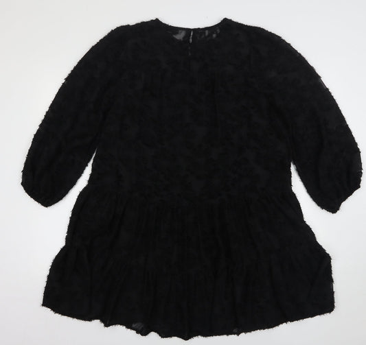 Gallery Womens Black Polyester A-Line Size S Round Neck