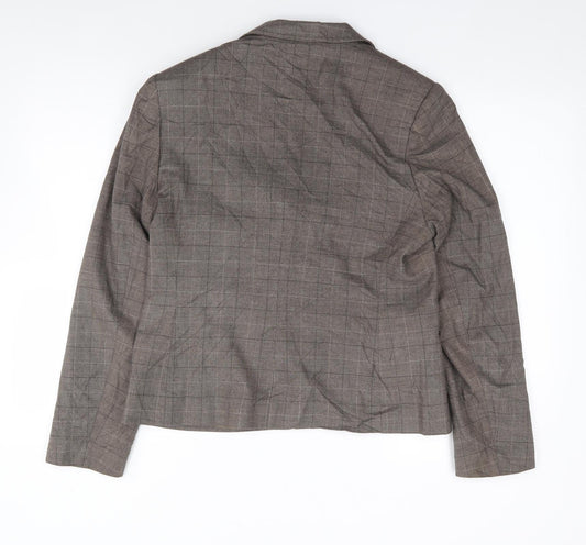 AMARANTO Womens Brown Plaid Jacket Blazer Size 14 Button