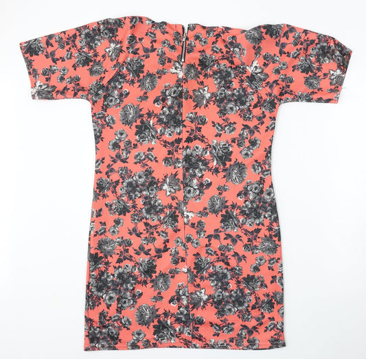 Girls On Film Womens Red Floral Polyester Pencil Dress Size 12 Round Neck
