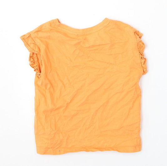 NEXT Girls Orange Cotton Basic T-Shirt Size 5 Years Round Neck