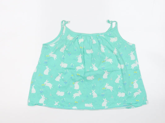 John Lewis Girls Green Geometric Cotton Basic Tank Size 10 Years Round Neck - Rabbit