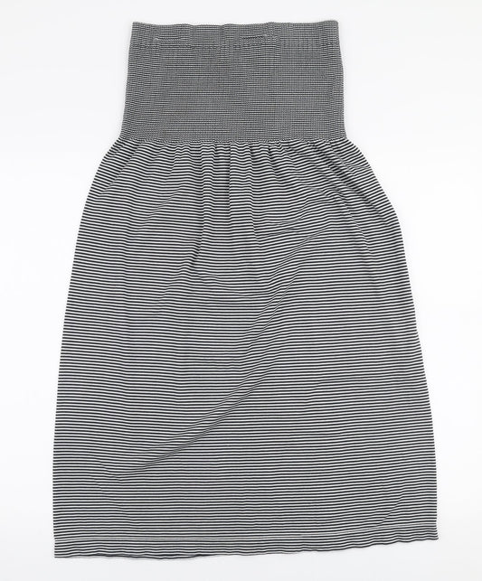 Janina Womens Black Striped Polyester Skater Dress Size L Off the Shoulder Pullover - Strapless