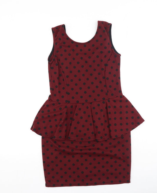Club L Womens Red Polka Dot Polyester Bodycon Size 12 Round Neck