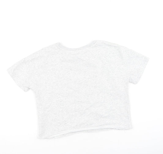 Preworn Girls Grey Cotton Basic Casual Size 11 Years Round Neck
