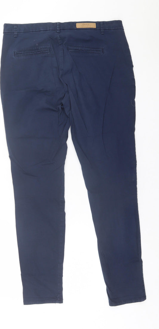 Only Womens Blue Cotton Trousers Size 12 L29 in Regular Button