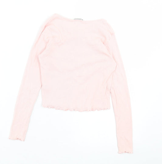 George Girls Pink Cotton Cropped Casual Size 10-11 Years V-Neck Pullover