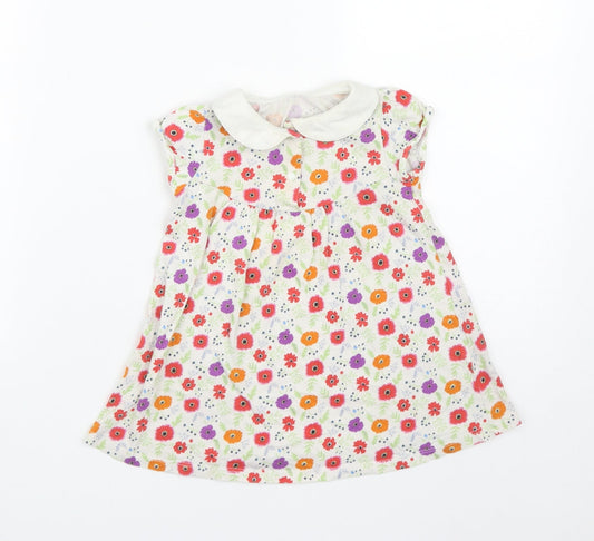 Uniqlo Girls White Floral Cotton Pinafore/Dungaree Dress Size 12-18 Months Collared Snap