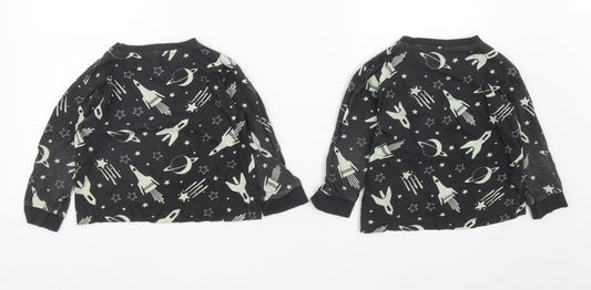 B&m Boys Black Cotton Basic Casual Size 3-4 Years Round Neck - Space and Rockets