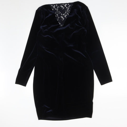 Marks and Spencer Womens Blue Polyester A-Line Size 14 V-Neck