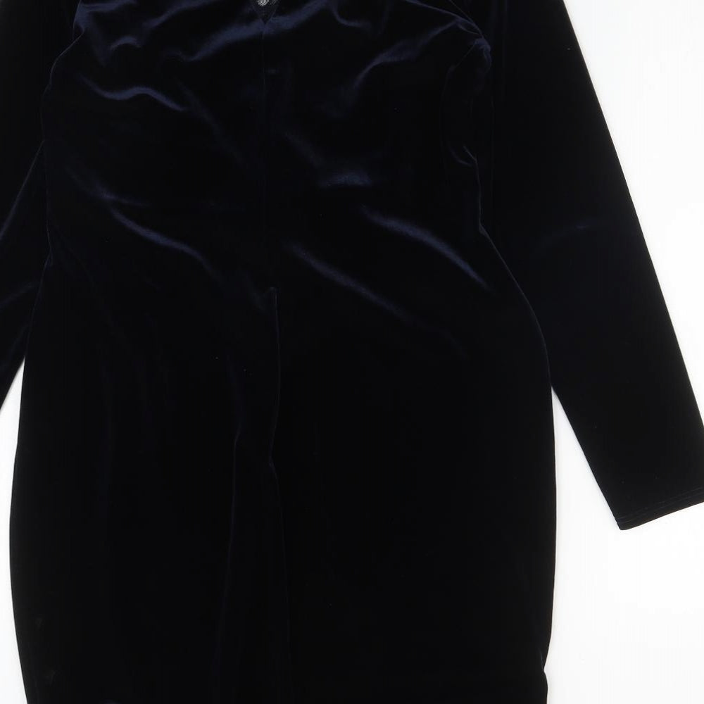 Marks and Spencer Womens Blue Polyester A-Line Size 14 V-Neck