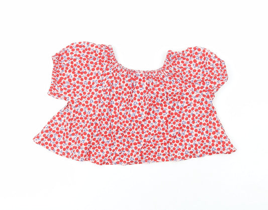 NEXT Girls Red Viscose Basic Button-Up Size 3 Years Crew Neck - Cherry Print