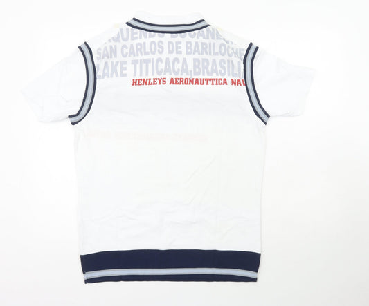 Henleys Mens White 100% Cotton Polo Size L V-Neck