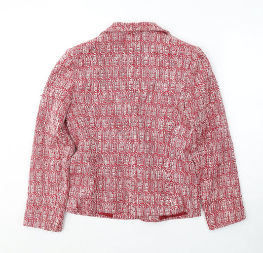 Mackyes Womens Red Geometric Polyester Jacket Suit Jacket Size 10