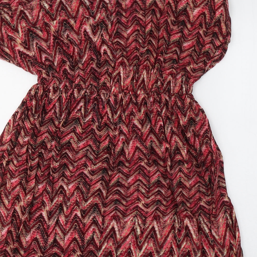 Tonid Womens Pink Geometric Viscose Fit & Flare Size M V-Neck Pullover