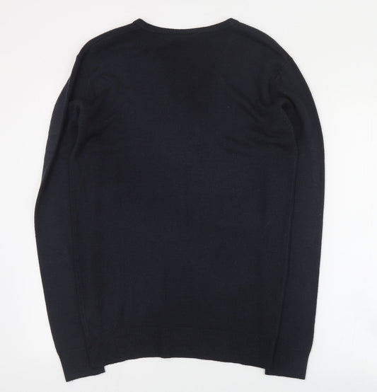 Cedar Wood State Mens Blue V-Neck Cotton Pullover Jumper Size S