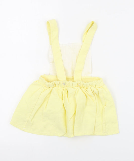 Little Nosh Girls Yellow Cotton Pinafore/Dungaree Dress Size 2-3 Years Square Neck Button