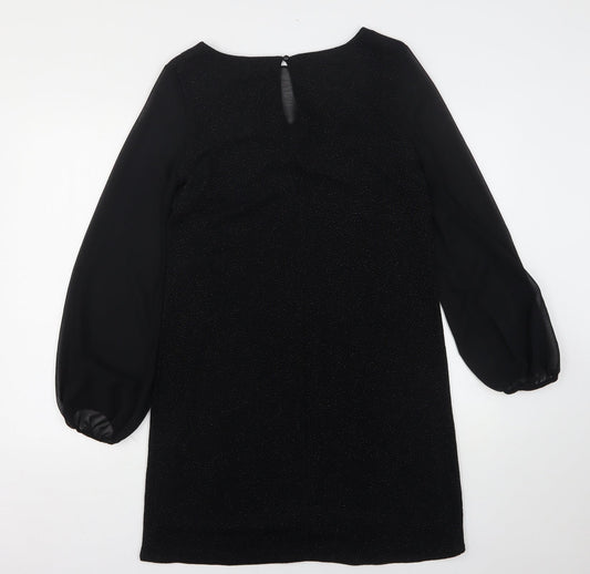 Wallis Womens Black Nylon A-Line Size 12 Round Neck