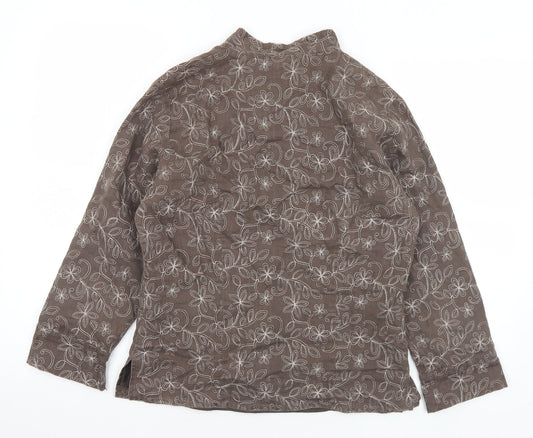 Anne Carson Womens Brown Floral Jacket Size S Button