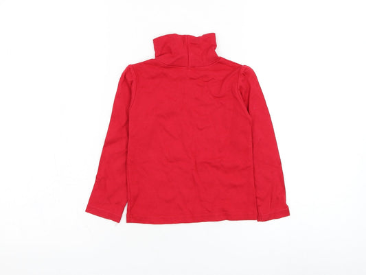 Dunnes Stores Girls Red High Neck Cotton Pullover Jumper Size 3-4 Years