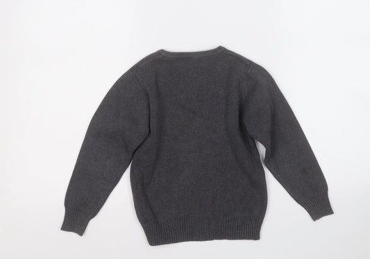 Marks and Spencer Boys Grey V-Neck Cotton Pullover Jumper Size 4-5 Years