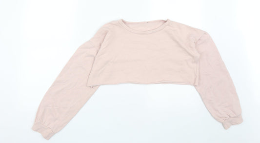 PRETTYLITTLETHING Womens Pink Cotton Pullover Sweatshirt Size 10 - Cropped