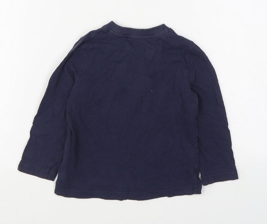 Mothercare Boys Blue Cotton Basic T-Shirt Size 2-3 Years Round Neck Pullover