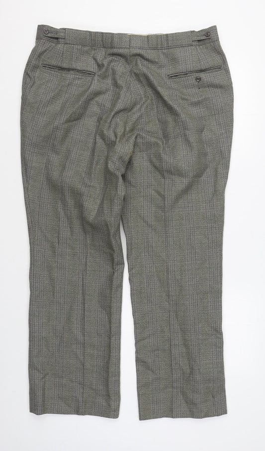 Preworn Mens Green Plaid Polyester Suit Trousers