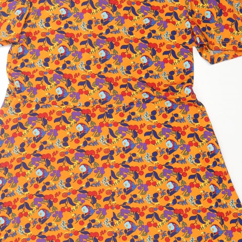 NEXT Womens Orange Geometric Polyester A-Line Size 14 Crew Neck Pullover