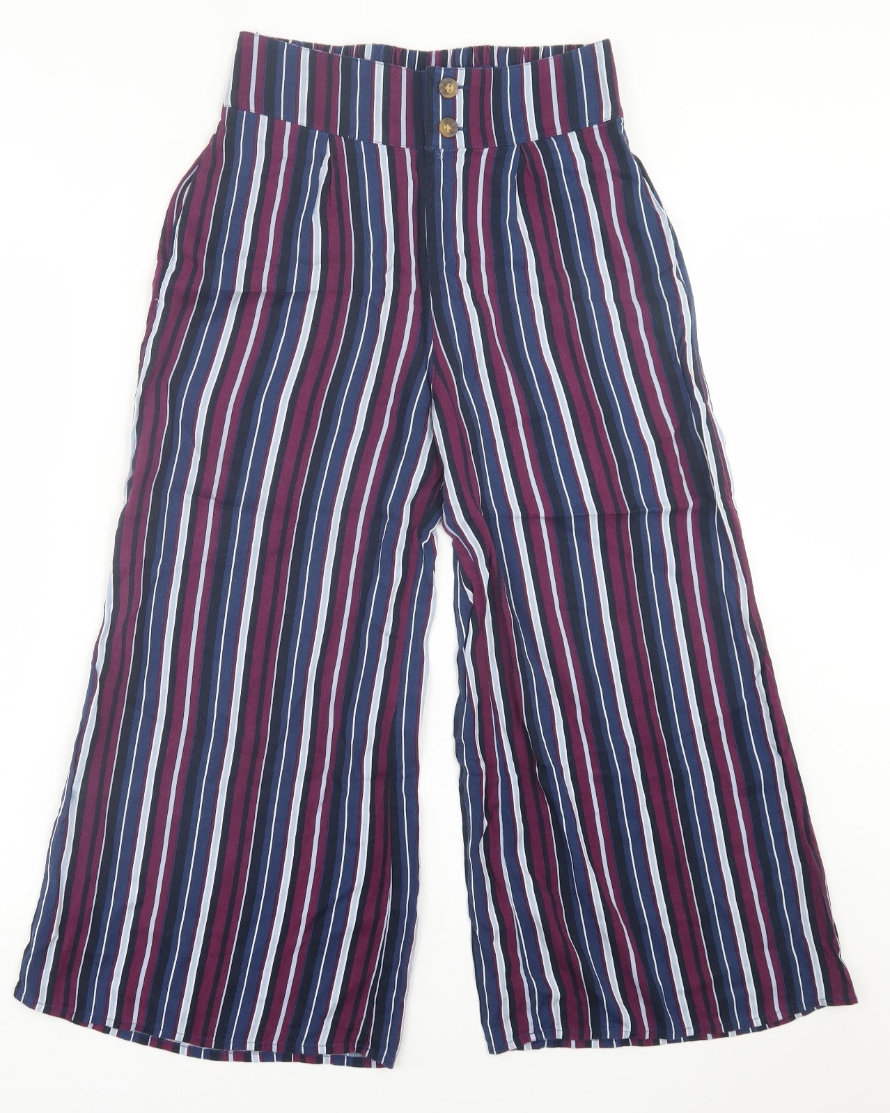 Hollister Womens Purple Striped Viscose Trousers Size XS L22 in Regular Button