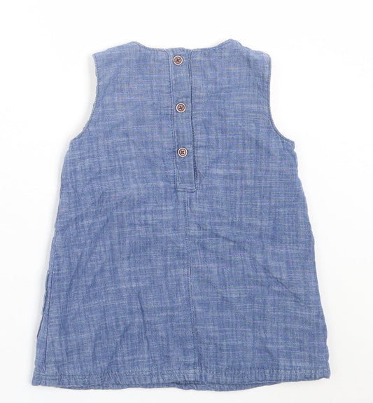 NEXT Girls Blue Cotton A-Line Size 9-12 Months Crew Neck Button