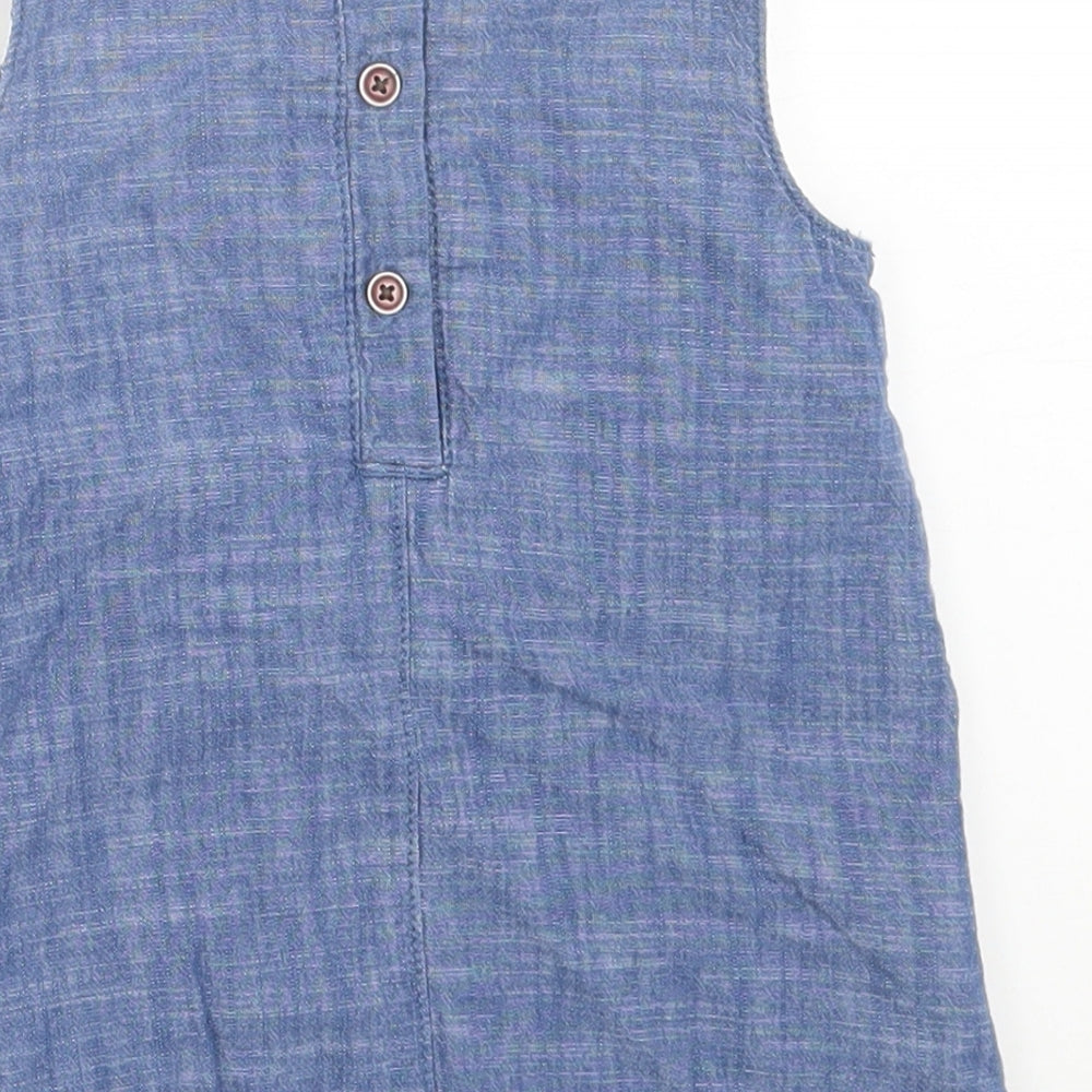 NEXT Girls Blue Cotton A-Line Size 9-12 Months Crew Neck Button