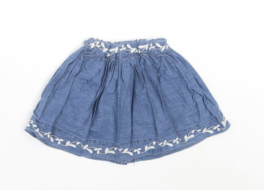 Debenhams Girls Blue Floral Cotton A-Line Skirt Size 12-18 Months Button