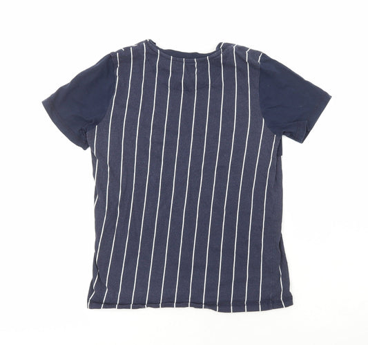 George Boys Blue Striped 100% Cotton Kimono T-Shirt Size 11-12 Years Crew Neck