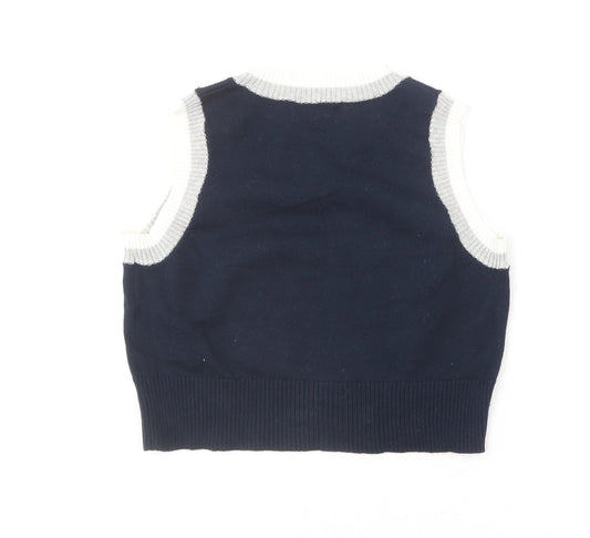 SheIn Girls Blue V-Neck Cotton Pullover Jumper Size 6-7 Years