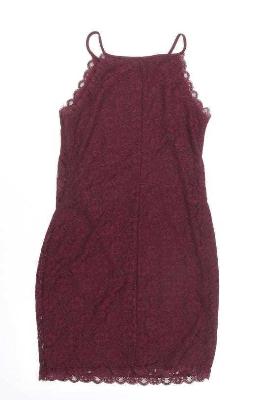 New Look Womens Purple Cotton Bodycon Size 14 Square Neck