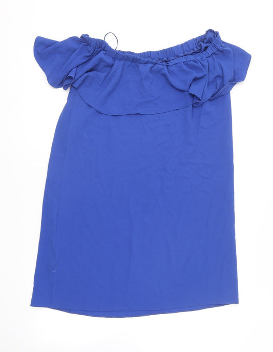 F&F Womens Blue Polyester Shift Size 12 Off the Shoulder