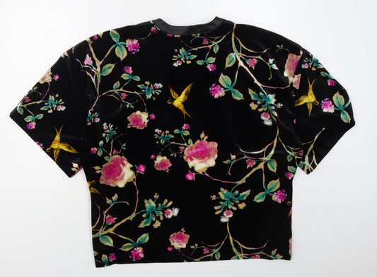 M&Co Womens Black Floral Jacket Size 10