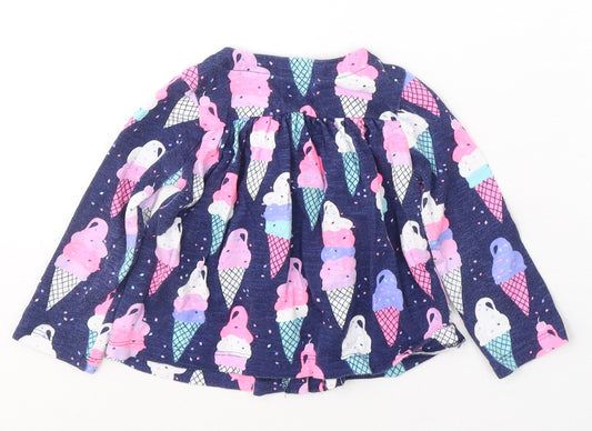 Gap Girls Blue Geometric Cotton Fit & Flare Size 12-18 Months Round Neck Button - Ice Cream Print
