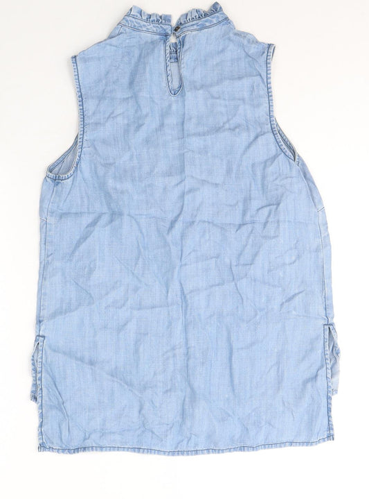 Papaya Womens Blue Lyocell Tank Dress Size 10 Round Neck Button