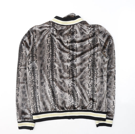 JCL Womens Brown Animal Print Polyester Full Zip Sweatshirt Size M Zip