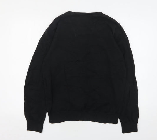 Tom Tailor Mens Black V-Neck Cotton Pullover Jumper Size M