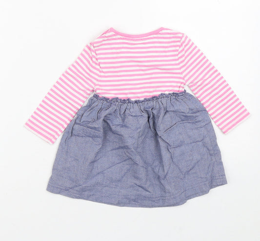 Bluezoo Girls Multicoloured Striped Cotton Fit & Flare Size 6-9 Months Crew Neck
