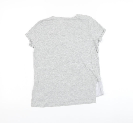 Preworn Girls Grey Cotton Basic T-Shirt Size 11-12 Years Round Neck Pullover - Rule The World