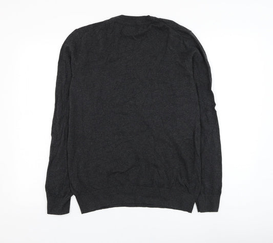 Burton Mens Grey V-Neck Cotton Pullover Jumper Size M
