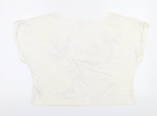 Lee Cooper Womens White 100% Cotton Cropped T-Shirt Size 16 Boat Neck